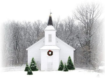 雪 Painting - 雪が降る田舎のクリスマス教会